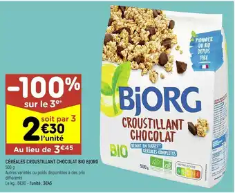 Leader Price Céréales croustillant chocolat bio bjorg offre