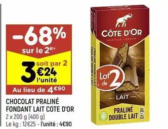 Chocolat praliné fondant lait côte d'or