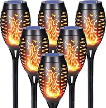 Amazon Qedertek lampe solaire exterieur - 6 pièces 12 led lampe solaire avec flammes réalistes, imperméable lampe torche solaire ... offre