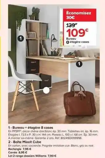 Castorama Bureau + étagère cases offre