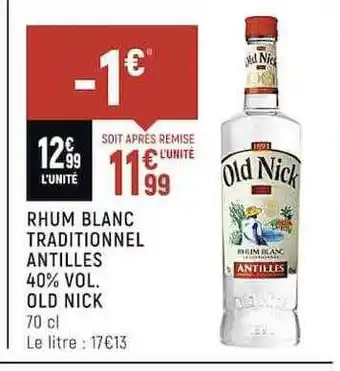 Spar Rhum blanc traditionnel antilles 40% vol. old nick offre
