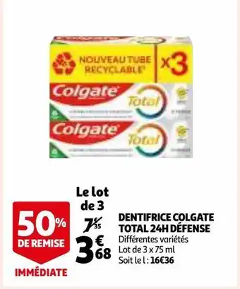 Auchan Dentifrice colgate total 24h défense offre