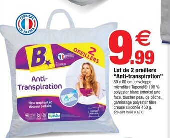 Bazarland Lot de 2 oreillers "anti-transpiration" offre