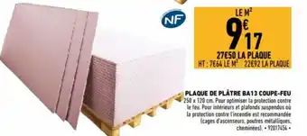 Brico Cash Plaque de plâtre BA13 coupe-feu offre