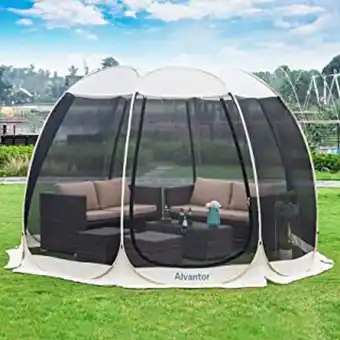 Alvantor tonnelle de jardin, moustiquaire tonnelle auvent igloo pop up pour 8-10 personnes parois, pare-soleil instantané ...