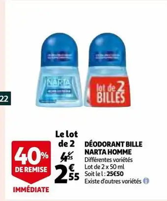 Auchan Déodorant bille narta homme offre