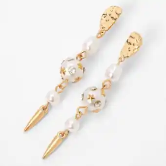 Pendantes 6,5 cm perles dâimitation et pointes couleur dorĂ©e