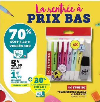 Super U Stabilo 7 Surligneurs Stabilo +1 Boss Mini offre