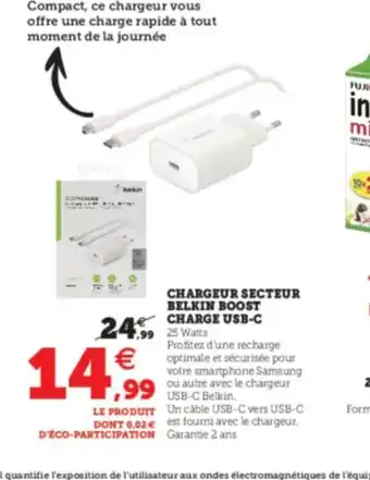 Super U Chargeur Secteur Belkin Boost Charge USB-C offre