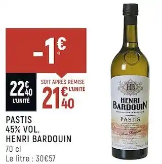 Spar Henri bardouin pastis 45% vol. offre