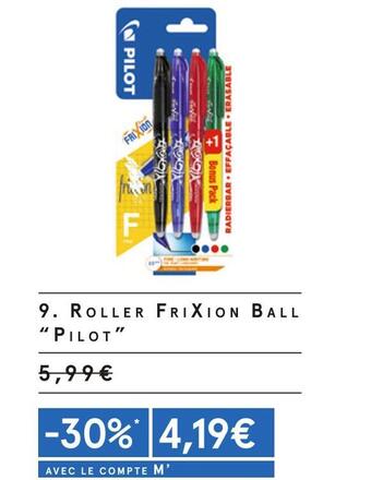Monoprix Pilot roller frixion ball offre