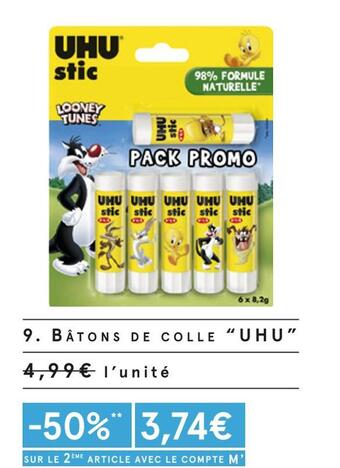 Monoprix Uhu bâtons de colle offre