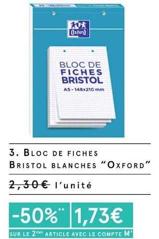 Oxford bloc de fiches bristol blanches