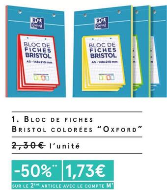 Monoprix Oxford bloc de fiches bristol colorées offre