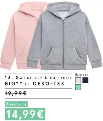 Sweat zip à capuche bio et oeko-tex