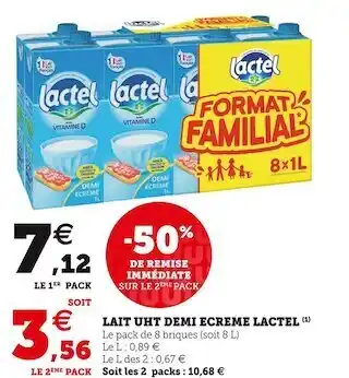 Super U Lactel lait uht demi ecreme offre