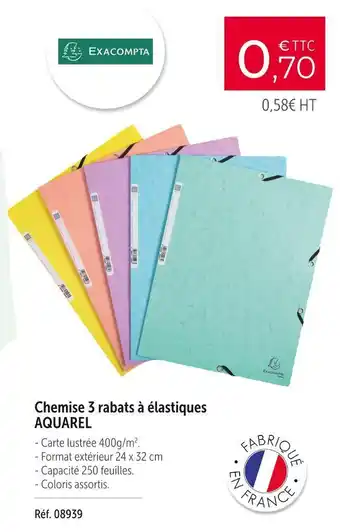 Exacompta chemise 3 rabats à élastiques aquarel