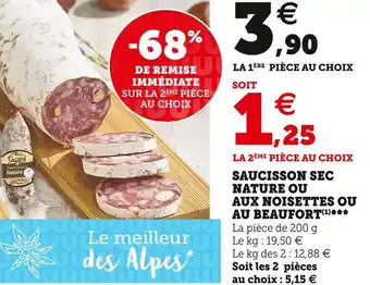 U Express Saucisson sec nature ou aux noisettes ou au beaufort offre