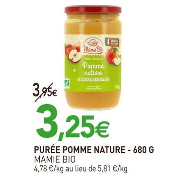 naturéO Mamie bio purée pomme nature offre