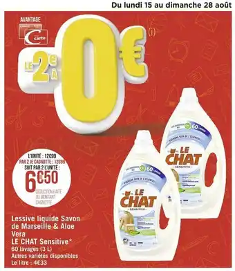 Casino Supermarchés Lessive liquide savon de marseille & aloe vera le chat offre