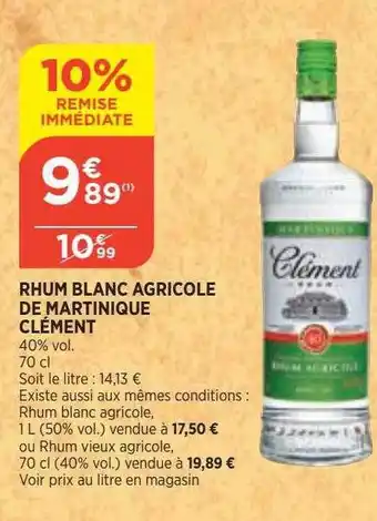 Bi1 Rhum blanc agricole de martinique clément offre