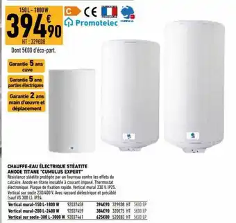 Brico Cash Chauffe-eau électrique stéatite anode titane offre