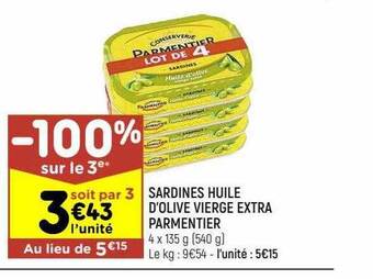 Leader Price Sardines huile d'olive vierge extra parmentier offre