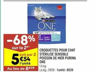 Leader Price Croquettes pour chat stérilisé sensible poisson de mer purina one offre