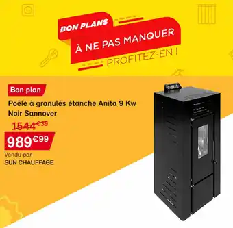 Bricomarché Poêle à granulés étanche Anita 9 kW Noir Sannover offre