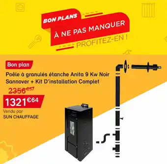 Bricomarché Poêle À Granulés Étanche Anita 9 Kw Noir Sannover + Kit D'installation Complet offre