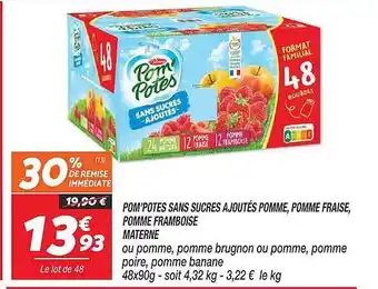 Netto Pom'potes sans sucres ajoutés pomme, pomme fraise, pomme framboise materne offre