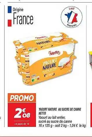 Netto Yaourt nature au sucre de canne netto offre