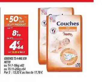Netto Couches t3 4-9kg x 70 netto offre