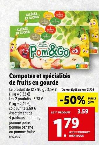 Lidl Compotes et spécialités de fruits en gourde offre