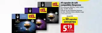 Lidl 44 capsules de café compatibles nespresso offre