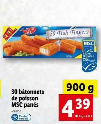 Lidl 30 bâtonnets de poisson msc panés offre