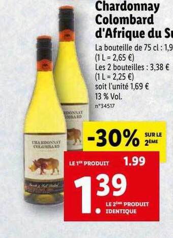 Lidl Chardonnay colombard d'afrique du sud offre