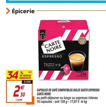 Netto Capsules De Café Compatibles Dolce Gusto Espresso Carte Noire offre