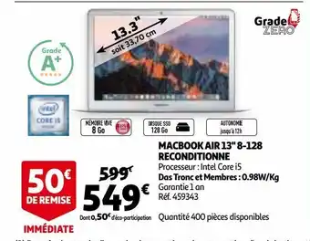 Auchan Macbook air 13" 8-128 reconditionne offre