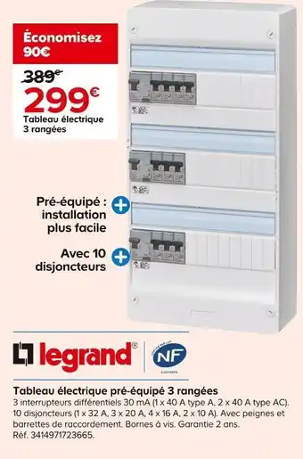 Legrand tableau électrique pré-équipé 3 rangées