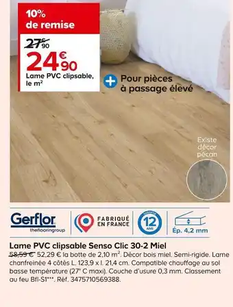Castorama Gerflor lame pvc clipsable senso clic 30-2 miel offre