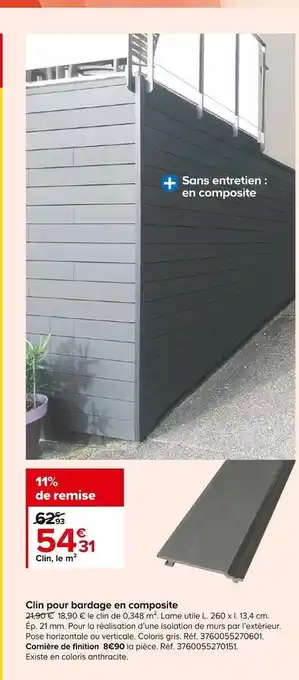 Castorama Clin pour bardage en composite offre