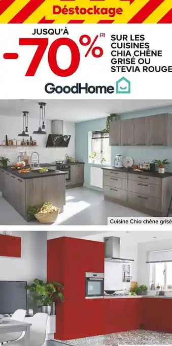 Castorama Goodhome bon plan sur les cuisines chia chêne grisé ou stevia rouge de la marque good home offre