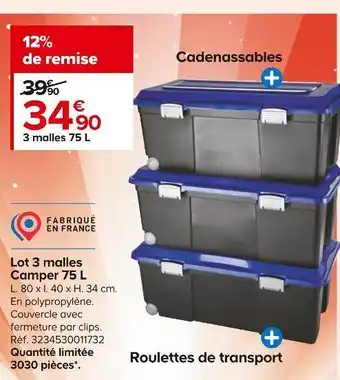 Castorama Lot 3 malles camper 75 l offre