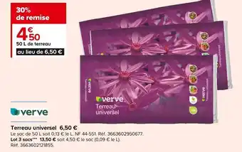Castorama Verve terreau universel 6,50 € offre