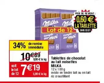 Migros Milka Tablettes de chocolat au lait noisettes offre