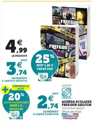 Super U Agenda Scolaire Freegun 12x17cm offre