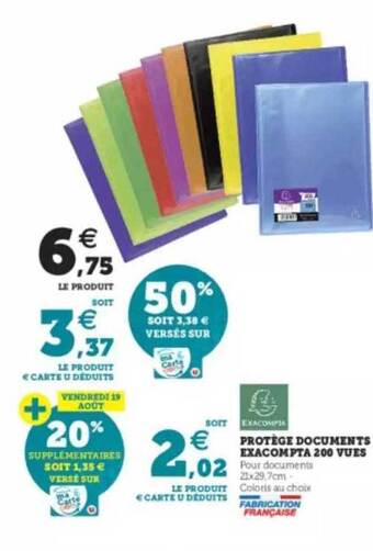 Hyper U Protège documents exacompta 200 vues offre