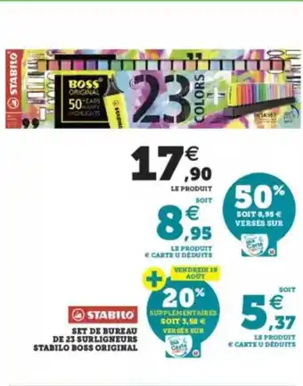 Hyper U Set de bureau se 23 surligneurs stabilo boss original offre