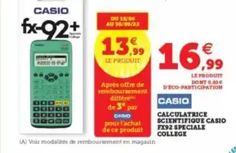 Hyper U Calculatrice scientifique casio fx92 speciale college casio offre